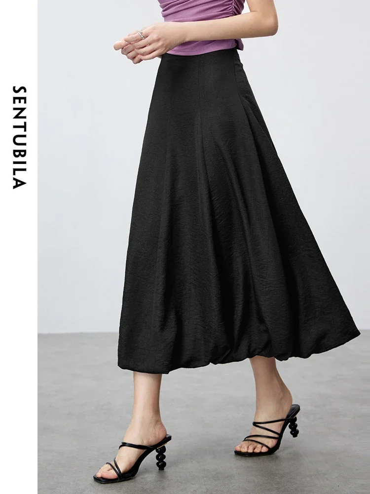SENTUBILA Elegant Solid Simple A-line Maxi Skirt 2024 Summer Commuter Elastic Waist Comfort Loose Long Skirt For Women 142Q54474
