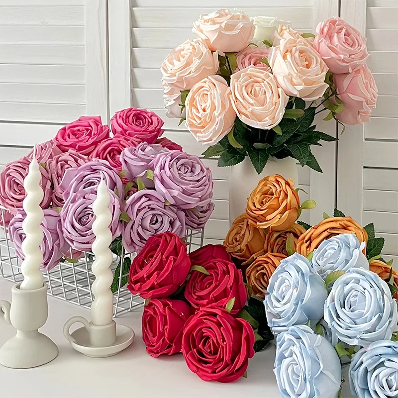 HAOSHICS - 3 spille artificiali per fiori da sposo, con bottoni a forma di rosa, ideali per matrimoni, feste, anniversari, decorazioni per costume (pasta di fagioli viola