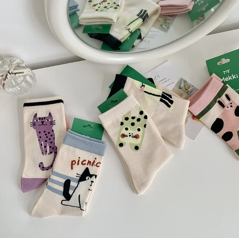 Neue Baumwolle Socken Herbst Winter Nette Kawaii Harajuku Straße Cartoon Katze Mid-Rohr Atmungsaktive Schweiß Absorption Sport Student socke – Detail 11