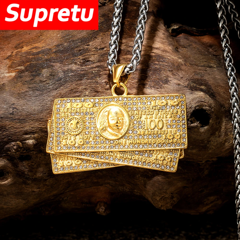 European and American Hip Hop Inlay Zircon Banknotes Necklace