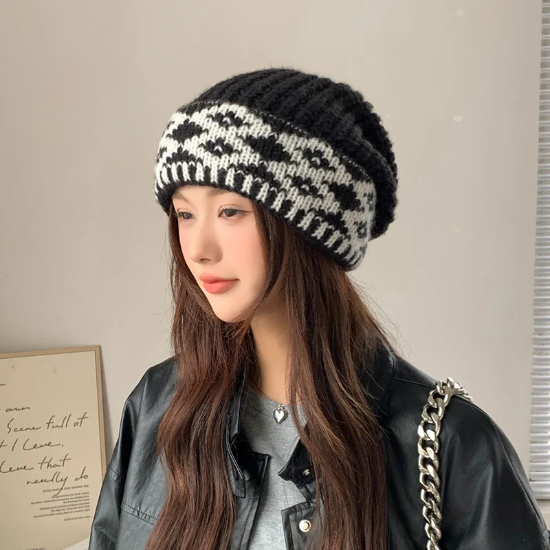 2025 Autumn Winter Hats for Women Woolen Knitted Warm Beanie Cap Outdoor Ladies Girl Crochet Ear Protection Bonnet Hat Gifts