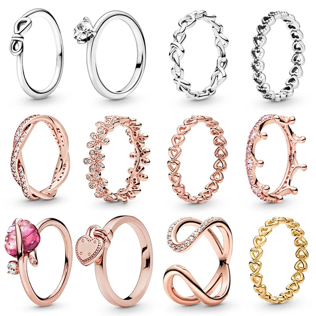High Quality Original 100% 925 Sterling Silver pan Ring Wrapped Open Infinity Ring Heart-Shaped Padlock DIY Jewelry