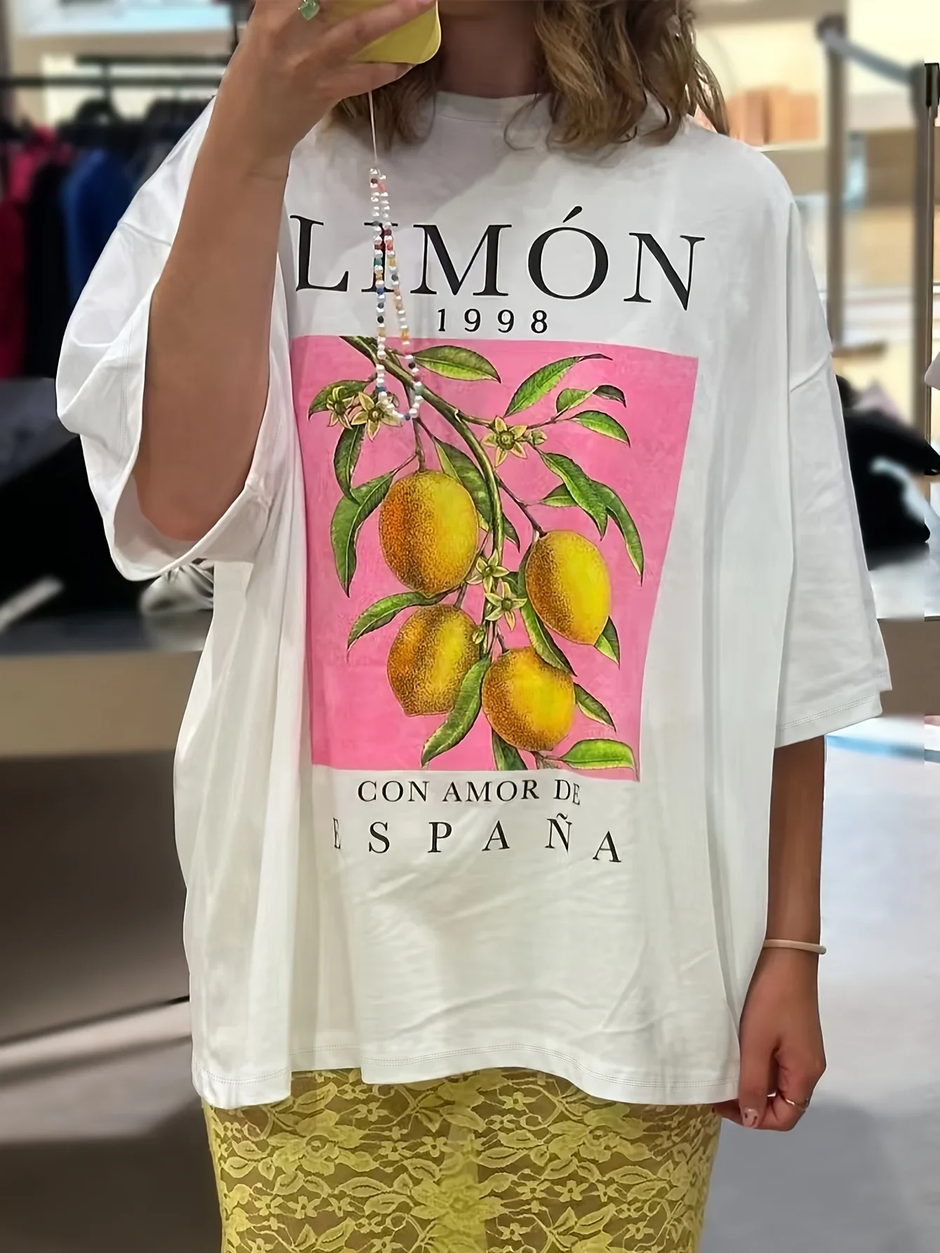 Zitrone Obst Druck T-Shirts Baumwolle Frauen Grafik Tops Vintage Ästhetische Botanische Streetwear Shirt Cottagecore Kleidung Übergroßen
