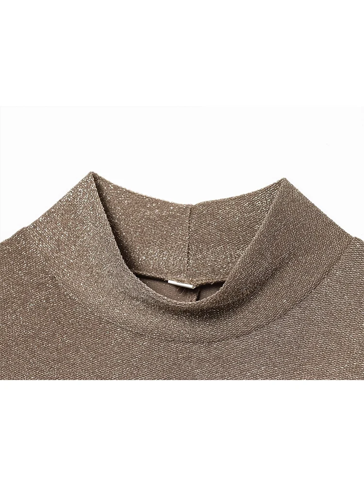 Summer New Women Bright Silk Sleeveless Midi Dress Elegant Light Luxury Party Dress Fashion Ladies Turtleneck Long Dress