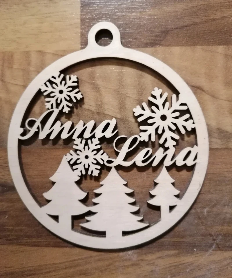 CHRISTMAS Snowflakes Custom Tree Ornaments Wood Christmas Decoration Pendant Laser Cut Name Christmas Ball Gift