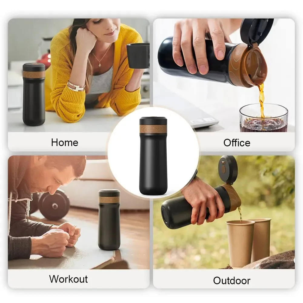 Insulated Stainless Steel Travel Coffee Mug with Double Filter, 320ml Capacity