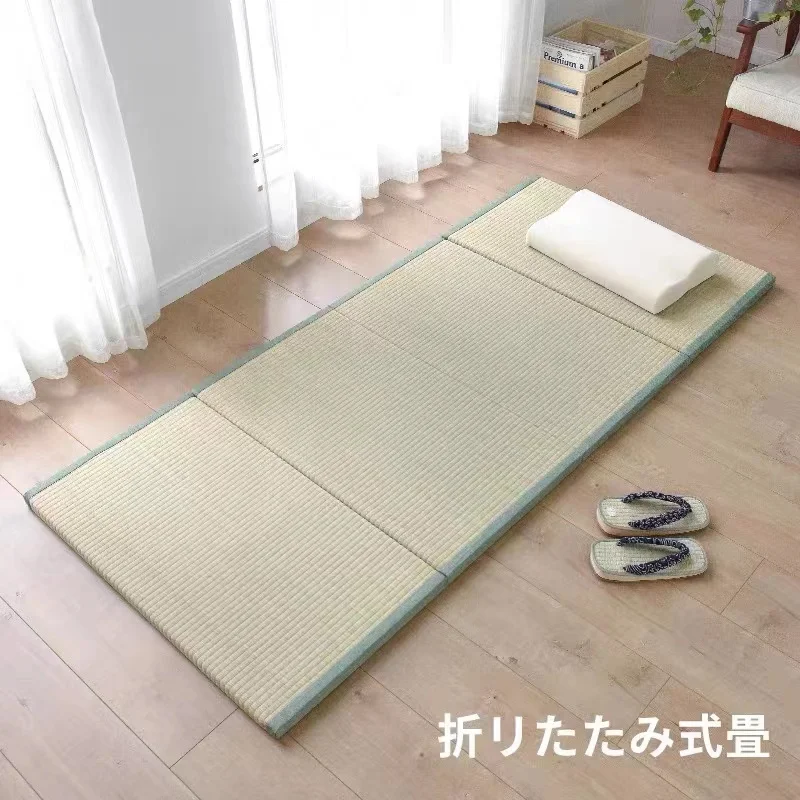Folding Japanese Traditional Tatami Mattress Mat Rectangle Large Foldable Floor Straw Mat For Yoga Sleeping Tatami Flooring