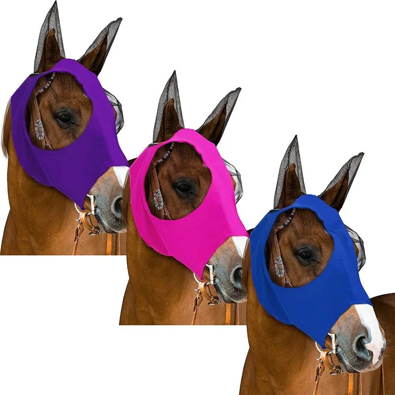 NewMulticolorHorseFaceMaskAntiFlyBreathableStretchKnittedMesh