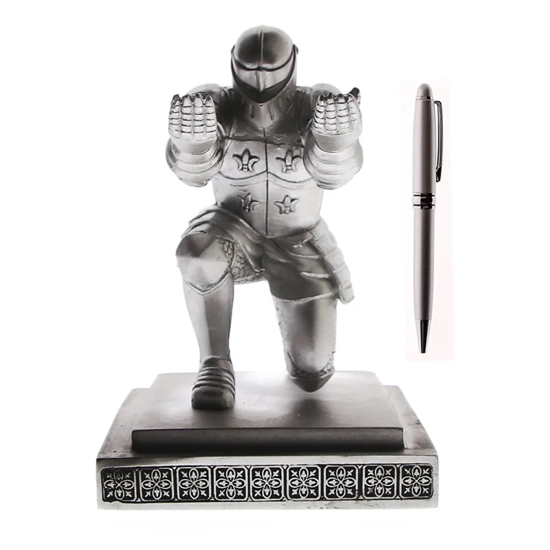 Vintage Decorative Pen Holder Cool Executive Knight Pen Holder Knight-Kneeling Stand for School Office Stationery