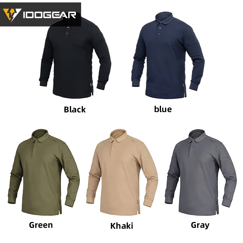 IDOGEAR Tactical Polo Shirt Long sleeves lapel Shirt SORONA Material Breathable Hiking Sports Top 3117