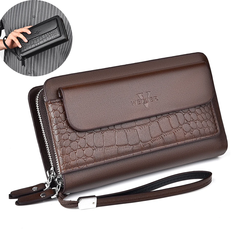 

Men Long Wallet Purse Clutch Wrist Bag Mobile Cell Phone Case Business Rtro Male PU Leather Cigarette Money Bag Handy Purses