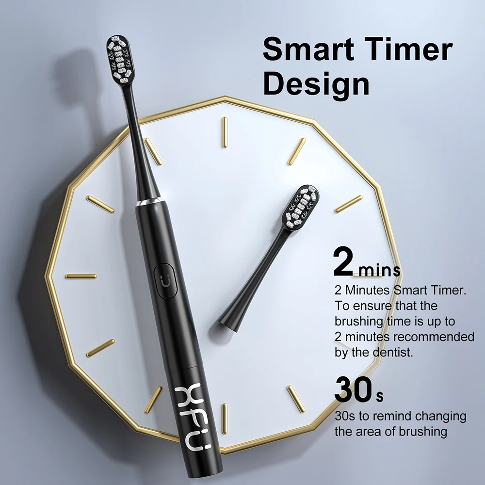 Portable Electric Toothbrush with 3 Pieces Replacement Brush Heads 2 Minute Auto-timer Waterproof IPX7 Black Red For Gifts