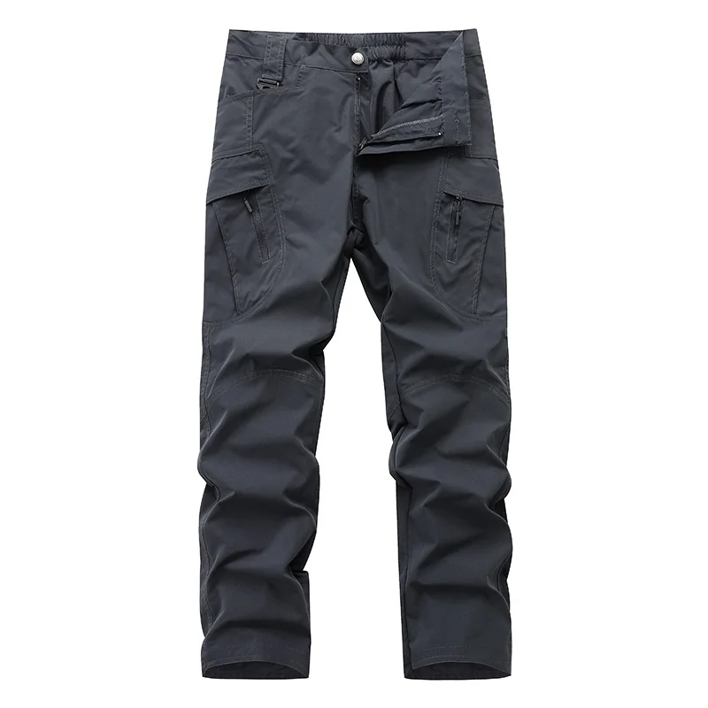 Men's Clothing Spring Autumn High Waisted Zipper Pockets Button Solid Cargo Casual Straight Sweatpants England Style Pants