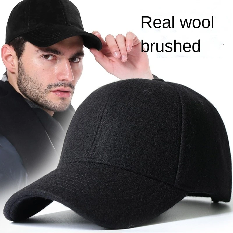 MensBaseballCapWoolWinterHat2021ThickenedBigHead