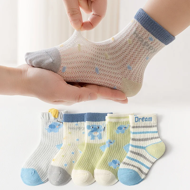 Cotton Baby Short Sock 5 Pairs Boy Girl Summer Mesh Thin Sock Kids Children Colorful Socks