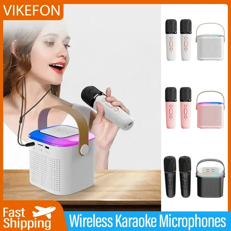 VIKEFON Y1 Wireless Dual Microphones Karaoke Machine KTV DSP System Bluetooth 5.3 PA Speaker HIFI Stereo Surround RGB LED Light bluetooth speaker