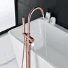 Rose Gold/Brushed Grey Floor Mount Bathtub Faucet Bathroom Bath Water Mixer Tap Faucets Double Handles with Hand Shower Brass 1