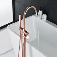 Rose Gold/Brushed Grey Floor Mount Bathtub Faucet Bathroom Bath Water Mixer Tap Faucets Double Handles with Hand Shower Brass 1