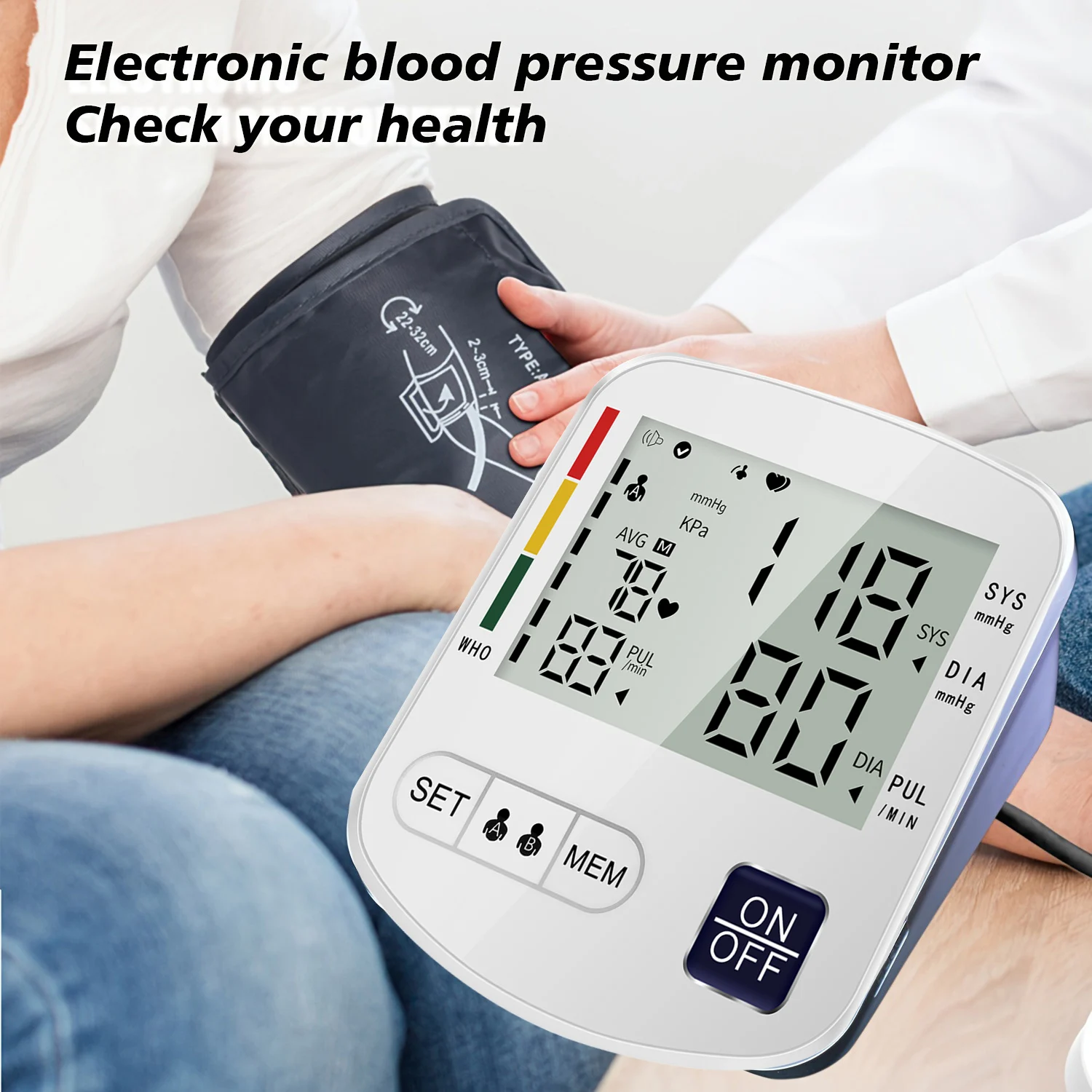 Automatic Digital Arm Blood Pressure Monitor Sphygmomanometer Tonometer Tensiometer Heart Rate Pulse Meter BP Monitor