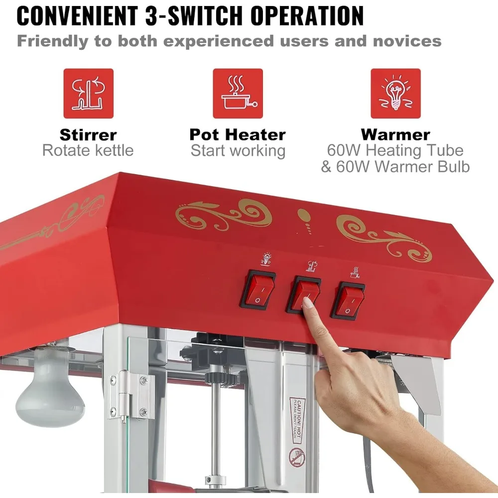 Commercial Popcorn Machine, 8 Oz Kettle, 850 W Countertop Popcorn Maker for 48 Cups per Batch, Theater Style Popper