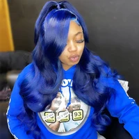 13x6 bleu nuit vague de corps perruques cheveux humains 13x4 HD dentelle frontale perruque bleu foncé avant de lacet perruques de cheveux humains pour les femmes 180 densité 2