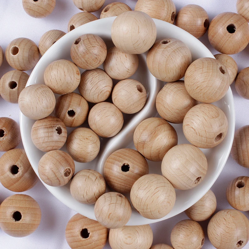 8-30mm 30/50Pcs Food Grade Beech Wood Beads Baby Wooden Beads Teether Nursing Bracelets Rodent Pacifier Clip Chain BPA Free teething toys baby teething toys