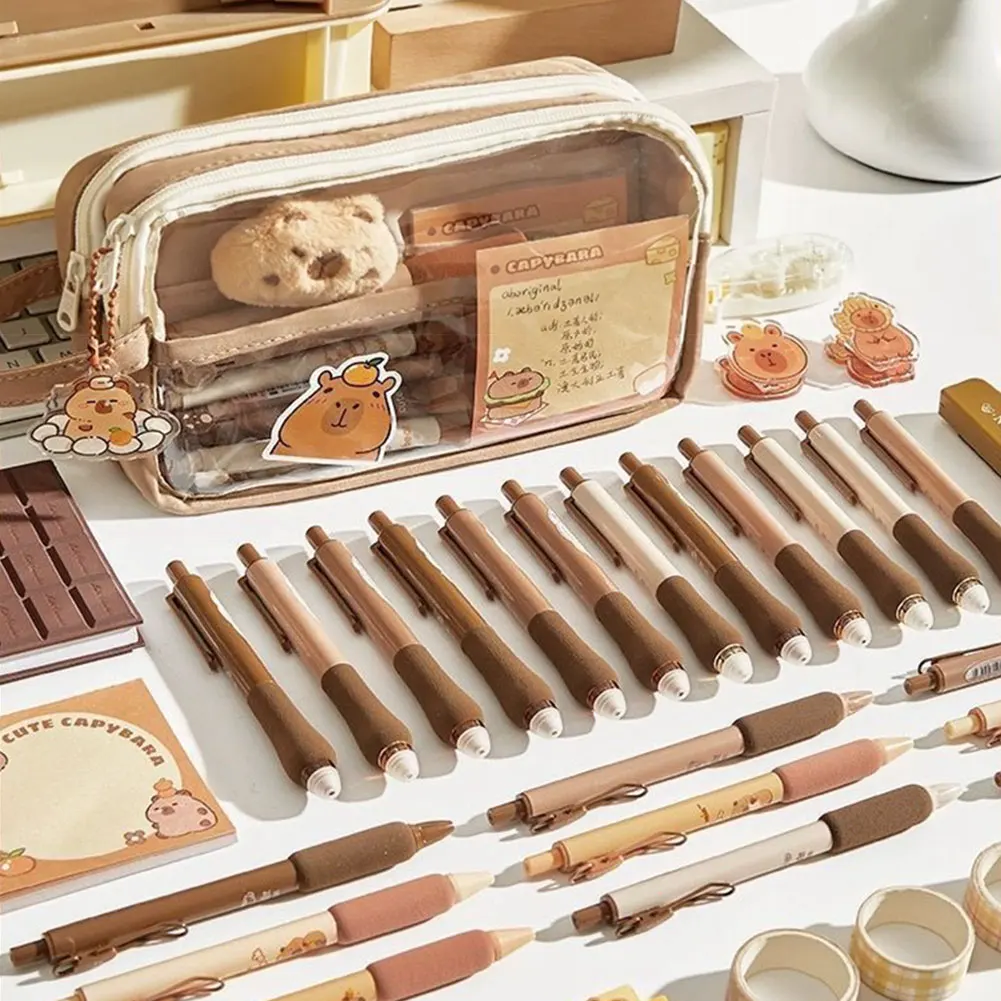 Capybara Kawaii Pencil Case with Compartments Pencil Pouch with Sticker Pendant Stationary Bag for Office School: 3 - 5 Days Free Delivery Only UK