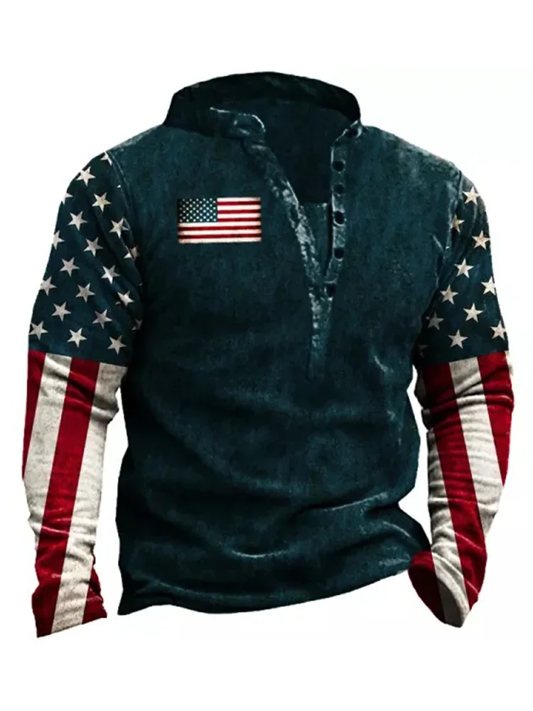 

2023 Men's Long Sleeve T-shirts 3d Print Henley Shirt Tops Street Cotton Long Sleeve Oversized Tee Shirt Man Clothing Y2k