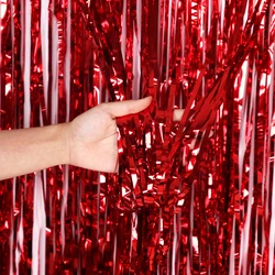 Shimmering Iridescent Foil Fringe Curtain Party Backdrop Decor - 1M Wide and 2M Long (Red)