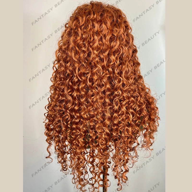 360 Color Ginger Orange Brown Natural Loose Curly Synthetic Hair Wigs for Black Women Glueless Long 13x4 Lace Front Wigs Daily