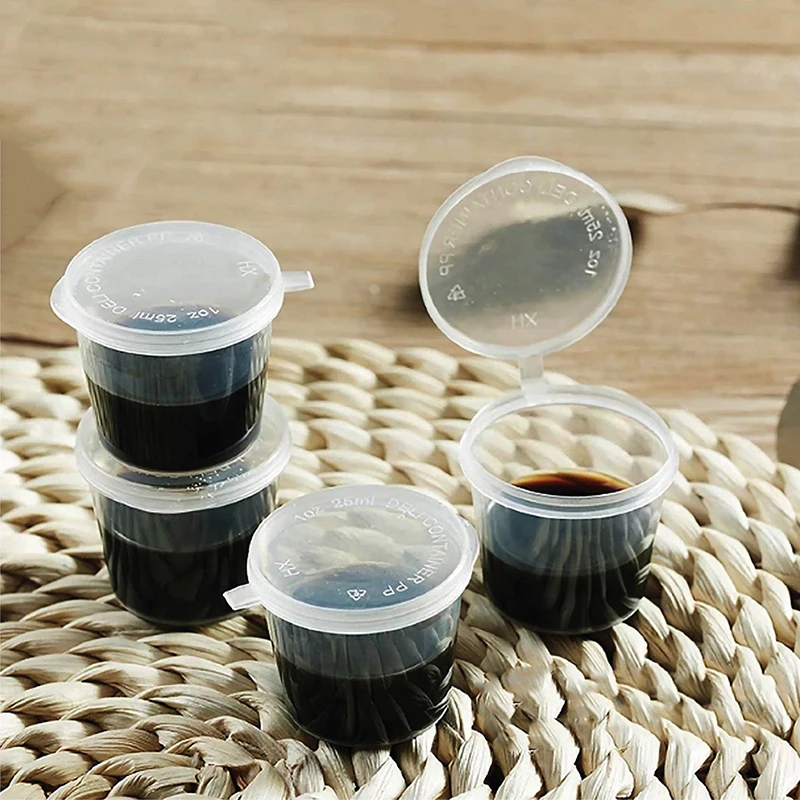 100Pcs Mini Plastic Packing Box 20-40ML Disposable Sauce Cup Round Clear Food Condiments Storage Container Box Kitchen Organizer 5
