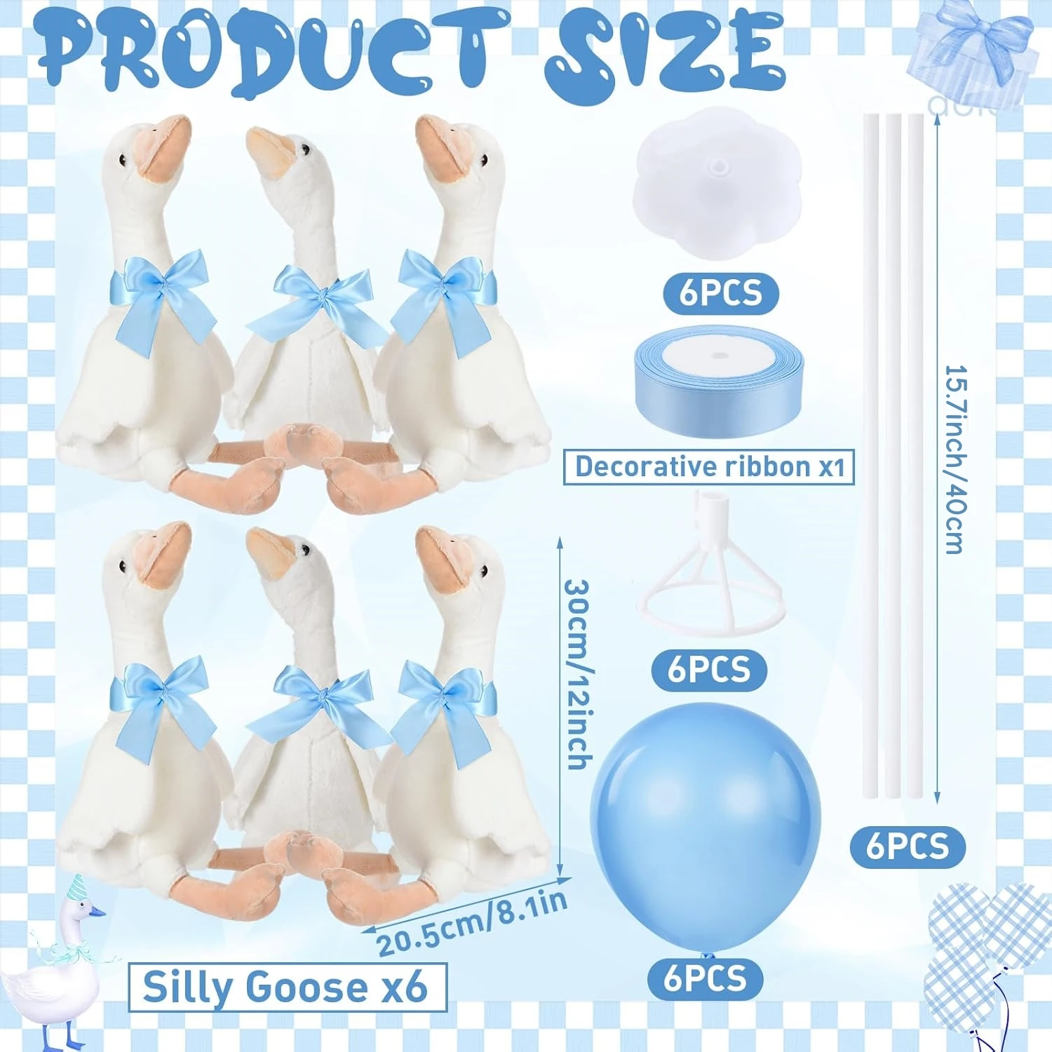 6/10 sets van één grappige tafeldecoratie: een gans knuffel, perfect als decoratie voor een babyshower of eerste verjaardag._voghion.com