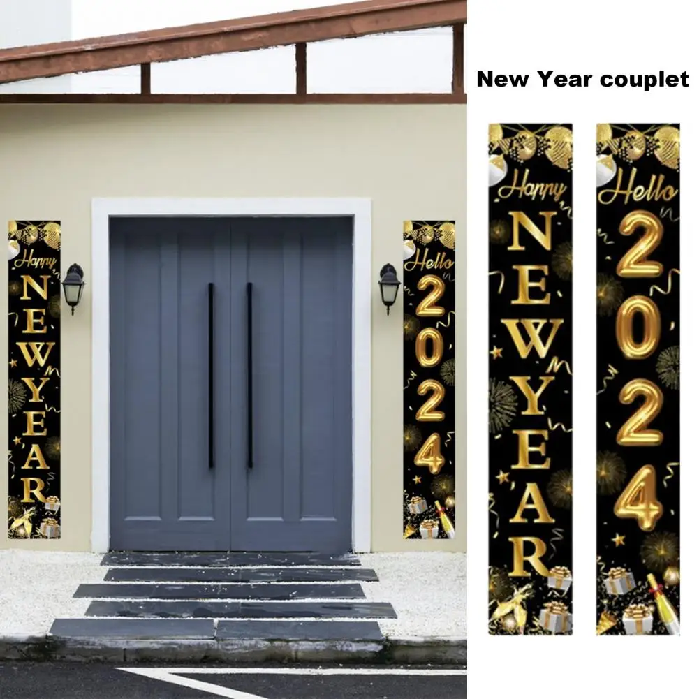 

Traditional Chinese Couplets Chinese New Year Door Curtain Decoration Shiny Lunar New Year Banners Black Gold Party Door Hanging
