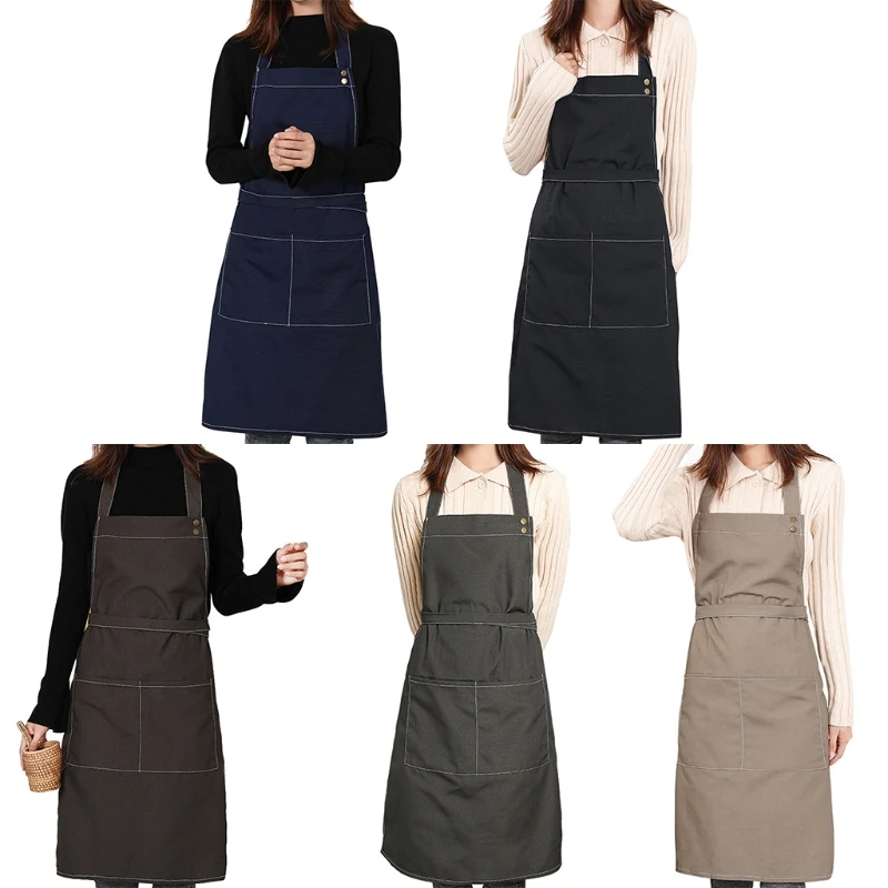 

Canvas Unisex Apron Bib Kitchen Aprons for Women Men Chef Waiter Coffee Shop BBQ 203C