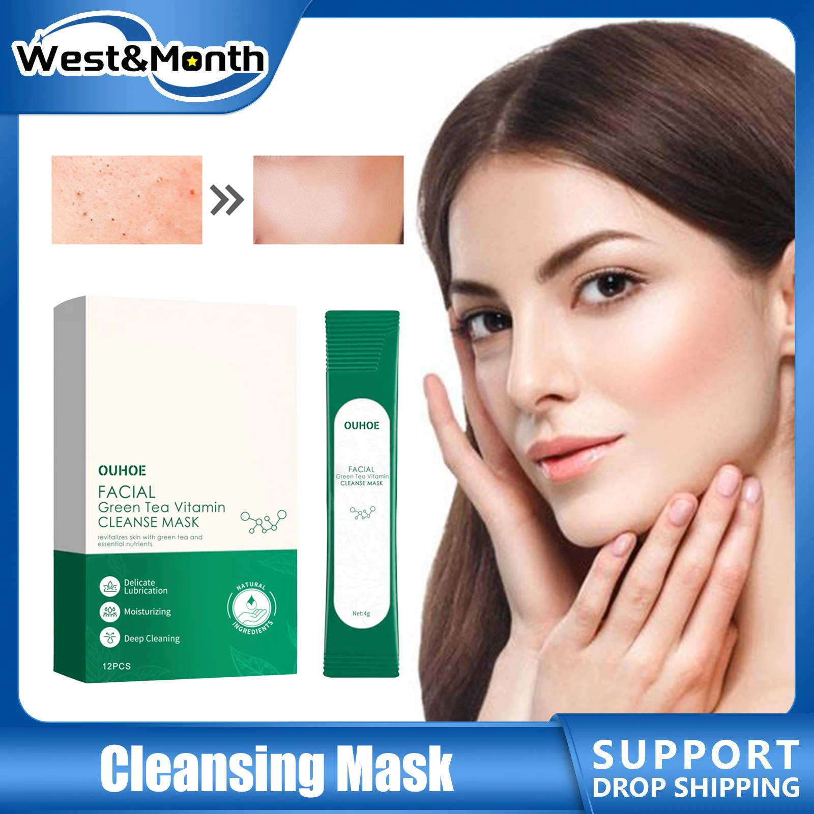 

Green Tea Cleansing Mask Vitamin E Hydrating Shrinking Pores Blackhead Removal Oil Control Brighten Tender Skin Acne Repair Mask