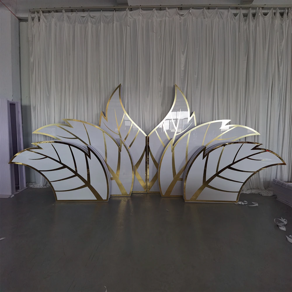 

Manufacturer Price Decorative Wedding Ceremony Leave Flower Used Gold Acrylic Event Backdrop Display Stand