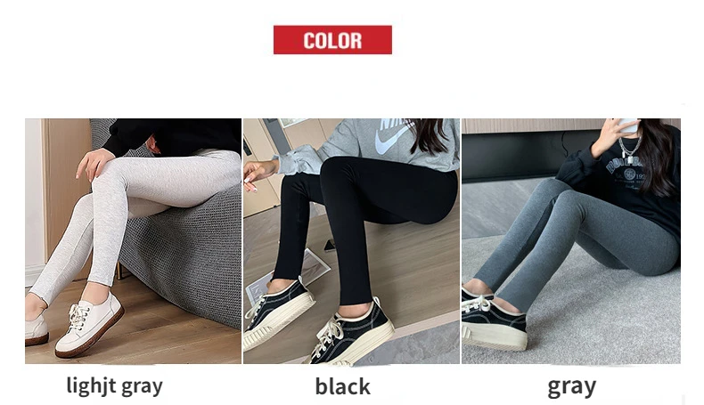 Gerippte Baumwoll-Leggings für Damen, Frühlings- und Herbst-Strumpfhose, hochelastisch, dünn, Freizeithose, Workout, Gehen, solide Leggings für Damen – Detail 2