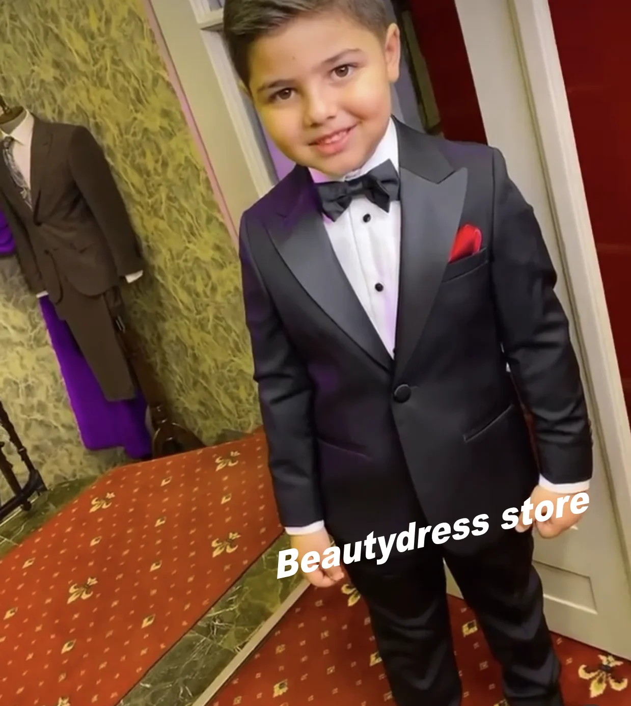Ivory Boys Formal Suits For Wedding Tuxedos Covered Button Toddler Kids Birthday Party Ring Bearer (Jacket +Pants+Bowtie)