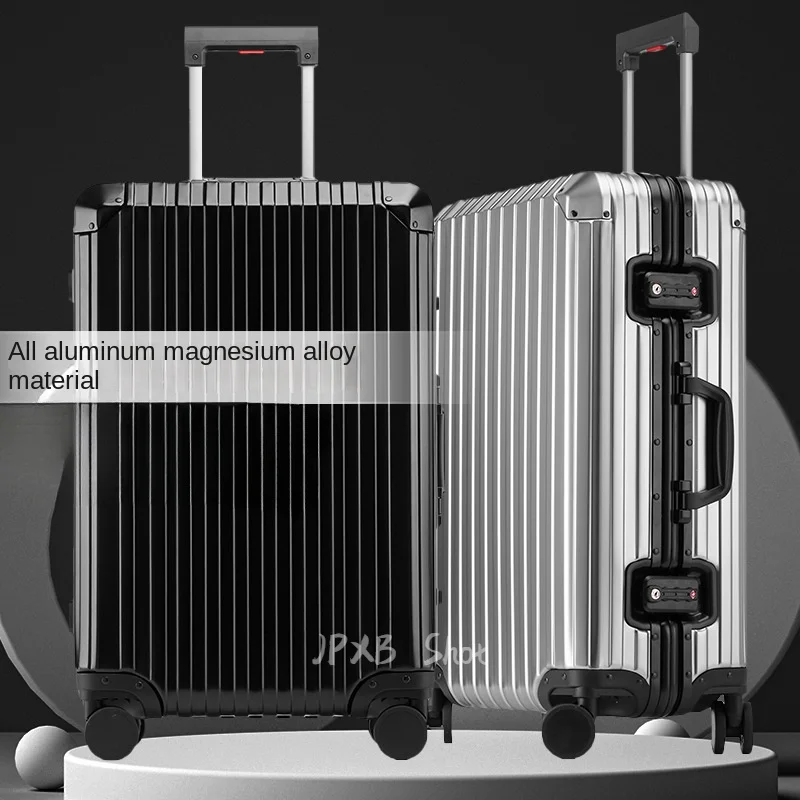 цена Suitcase All Aluminum Magnesium Alloy Travel Suitcase With Wheels Luggage Metal Trolley Case 20-Inch Luggage Universal Cabin