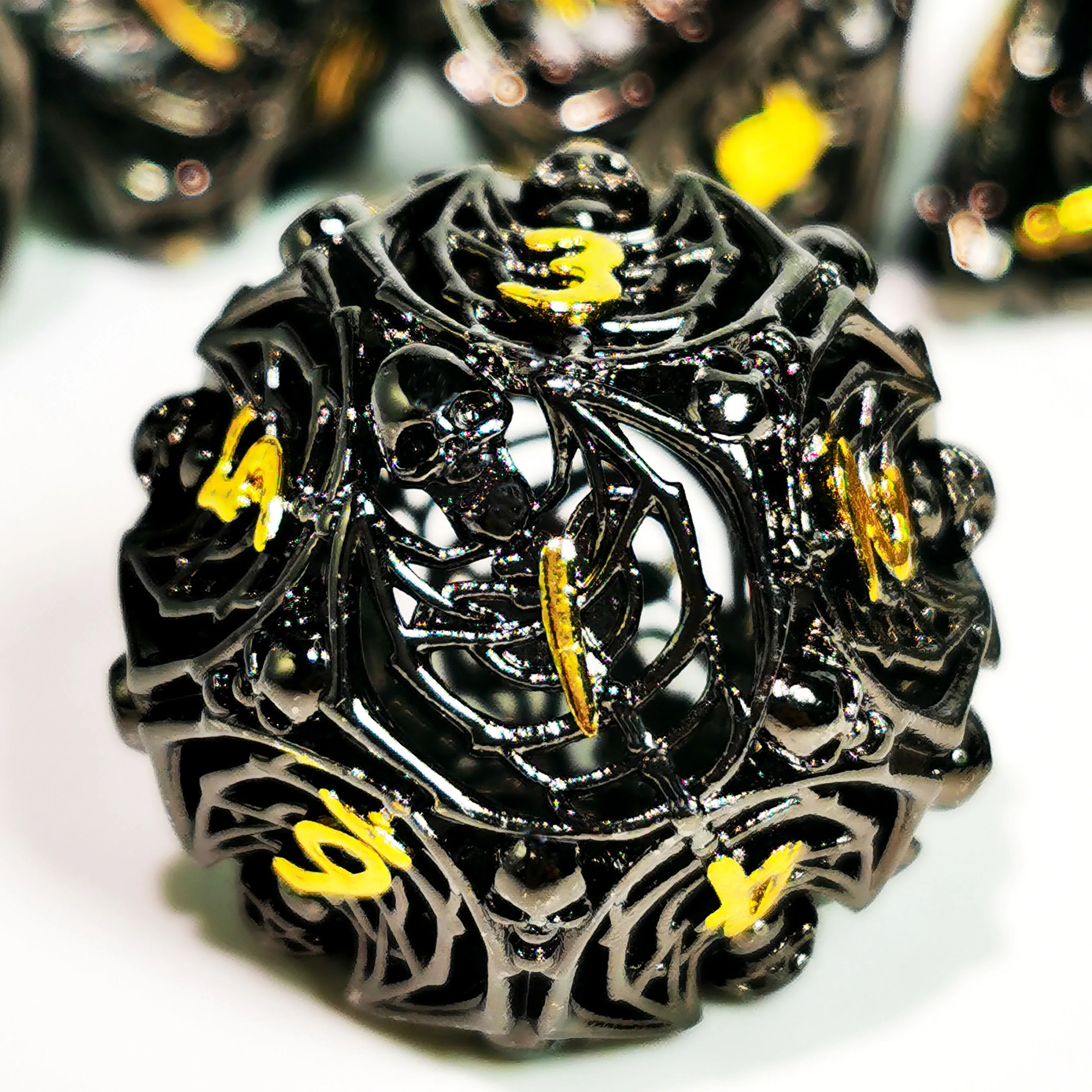 Metal DnD Dice Set - Hollow Skull Black Zinc Alloy 7pc Polyhedral Dice for Dungeons and Dragons RPG Games 4