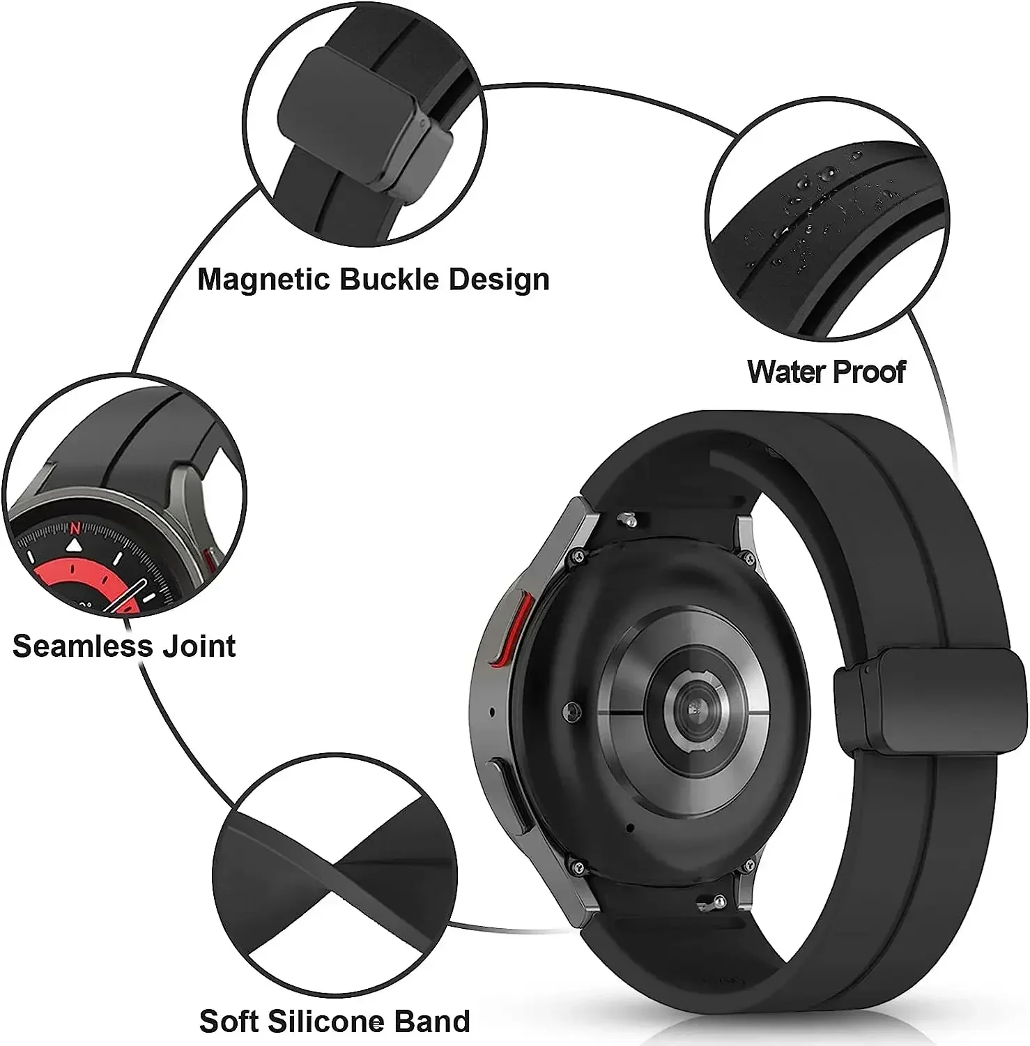 Elegant Magnetic Silicone Strap for Galaxy Watch - No Gap Design Bracelet