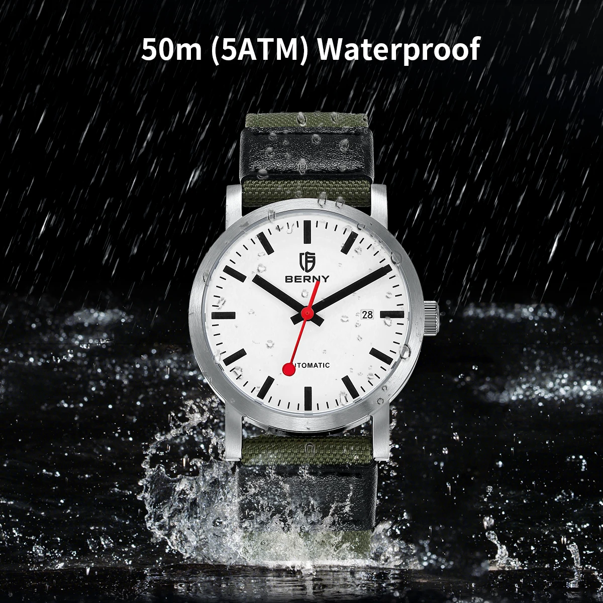 BERNY Swiss Railroad Automatic Watch Men Mechanical Wristwatch MIYOTA 8215 Male 5ATM Waterproof  Luxury Men Classic Clock