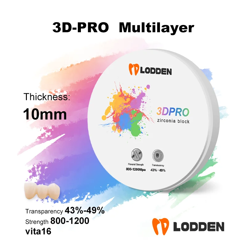 

Dental Lab Zirconia Block 3D-PRO Multilayer 98*10mm Transparency43-49% Strength 800-1200 vita16 CAD CAM roland milling machine
