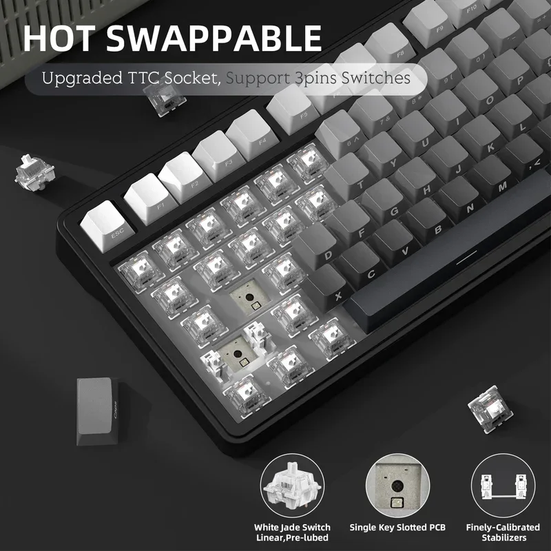 어택 샤크 X85 RGB 세 번째 시험연습 연결 무선 기계식 키보드 메탈 노브 풀 키 핫플러그 PBT 키캡