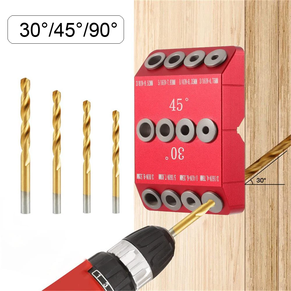 

Drill Guide Locator jig 30 45 90 Degree Angle Dowel Jig Kit for Woodworking Oblique and Straight Holes Drilling Guide Template