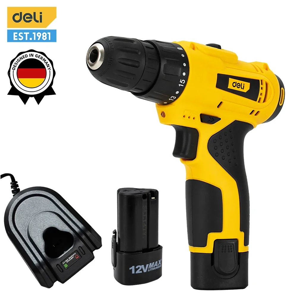 deli 3 speed large torque cordless electric screwdriver 2000mah battery drill 4v power tools set household maintenance repair DELI 12V Cordless Drill Electric Screwdriver Lithium-Ion Battery Rechargeable Drill Mini Wireless Power Tools for Multi Home DIY