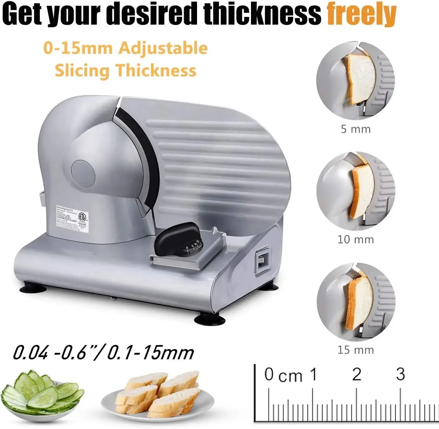 Meat Slicer, Electric Deli Food Slicer with Two 7.5'Removable Stainless Steel Blades and Pusher, Cheese Fruit Vegetable Bread Cu 4