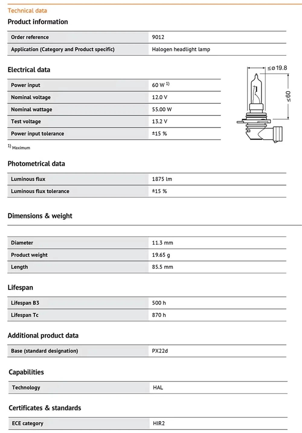 오스람 9005 HB3 P20d 9012 HIR2 PX22d 9006 HB4 클래식 할로겐 헤드라이트 12V 60W 55W 3200K 순정 자동차 전구 자동차 램프 상/하향등