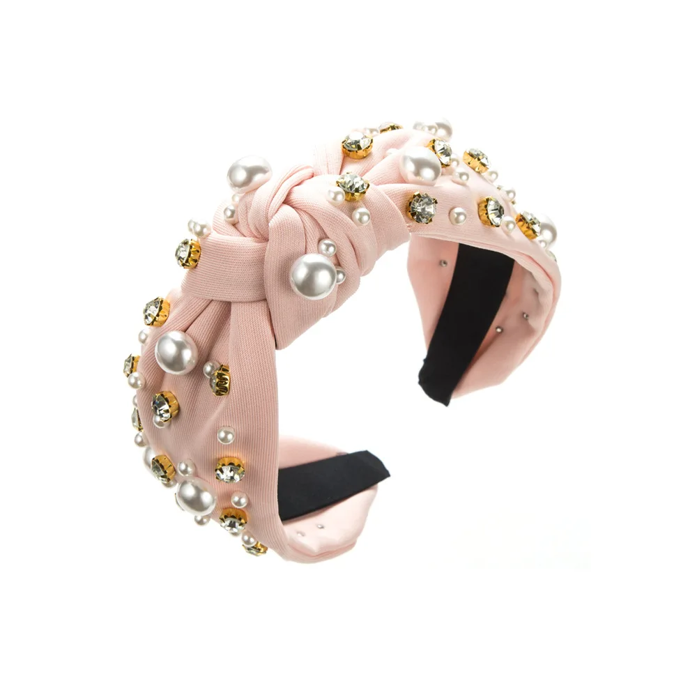 Meistverkauftes Stoff-Knoten-Stirnband Breiter Rand Nagel-Diamant-Perlen-Haarband Koreanischer Stil Damen-Haaraccessoires – Detail 15