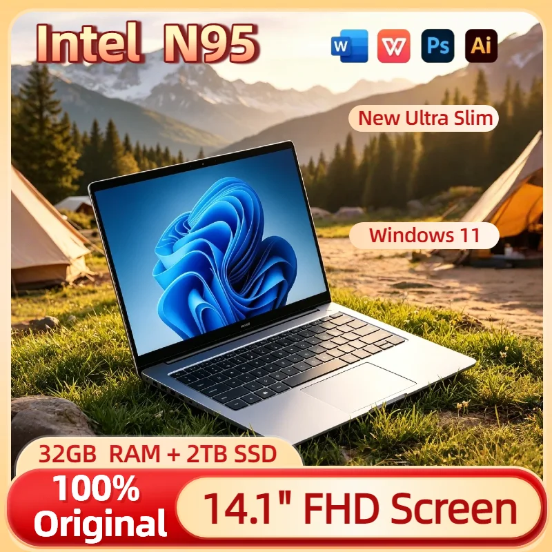 14.1인치 노트북 인텔 N95 4C4T 3.4GHz 32GB 램 1TB/2TB SSD 윈도우 11 프로 1920x1080 사무용/학습용 PC 휴대용 노트북